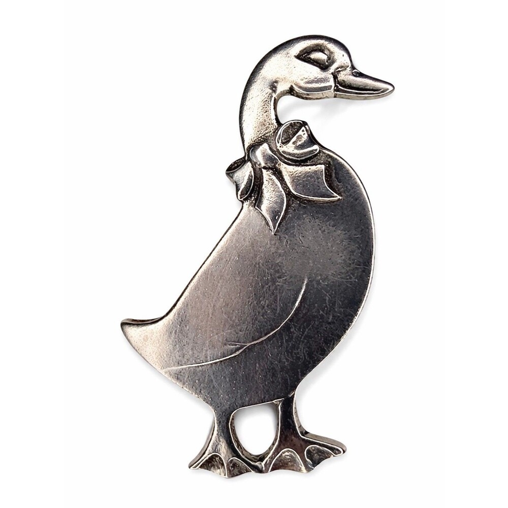 Vintage Pewter Goose Duck Brooch Pin Silver Tone Figural Bird Cottagecore 2.5”
